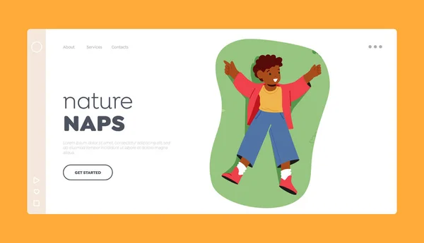 Nature Naps Landing Page Template Black Boy Character Resting Lush — стоковий вектор