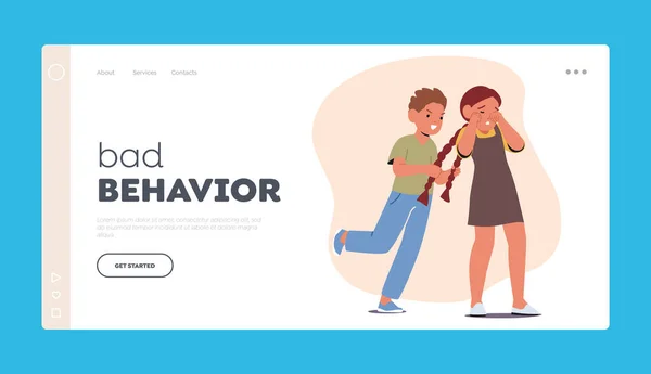 Kid Bad Behavior Landing Page Template Playful Boy Charakter Neckt — Stockvektor