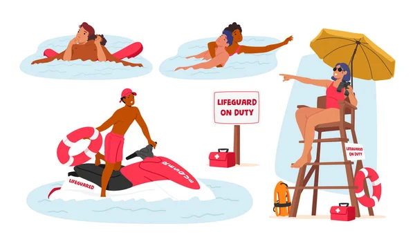Rettungsschwimmer Strand Sind Wachsam Ausgebildet Und Verantwortlich Für Die Gewährleistung — Stockvektor
