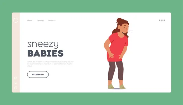 Niesen Baby Landing Page Vorlage Unwohlsein Kind Niest Und Hustet — Stockvektor