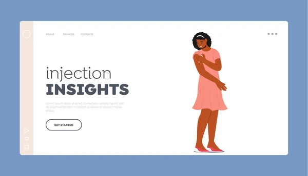 Femme Auto Administre Insulin Injection Landing Page Template Caractère Féminin — Image vectorielle