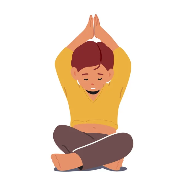 Child Character Practicing Yoga Focusing Balance Mindfulness Developing Strength Flexibility — Stock Vector