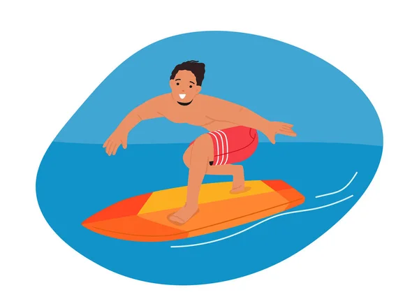 Heyecan Arayan Adam Dalgalarda Sörf Yapıyor Köpüklü Deniz Sularında Sörf — Stok Vektör