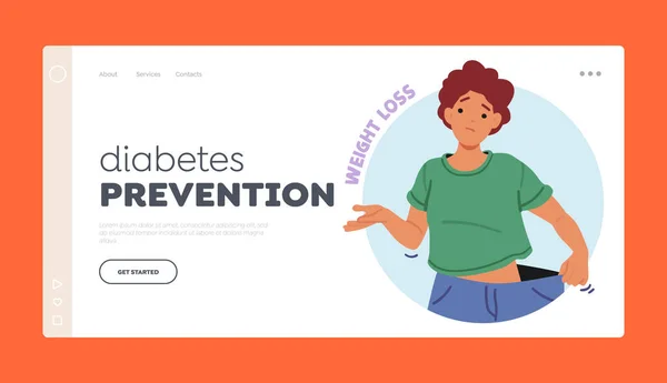 Diabetes Prevention Landing Page Template Female Experience Unintentional Weight Loss — Stock Vector