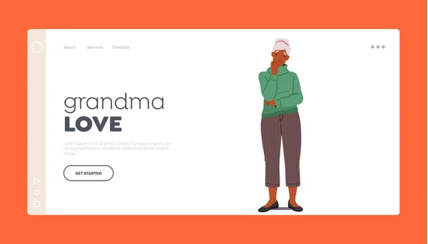 Avó Amo Landing Page Template Mulher Contemplativa Sénior Com Uma — Vetor de Stock