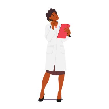 Profesyonel Kadın Doktor Karakteri Panosu, Tıbbi Bilgileri Okuma ve Analiz Etme. Hasta Verilerini Yönetmek ve Optimal Sağlık Hizmetleri Sağlamak. Çizgi film İnsanları Vektör İllüstrasyonu