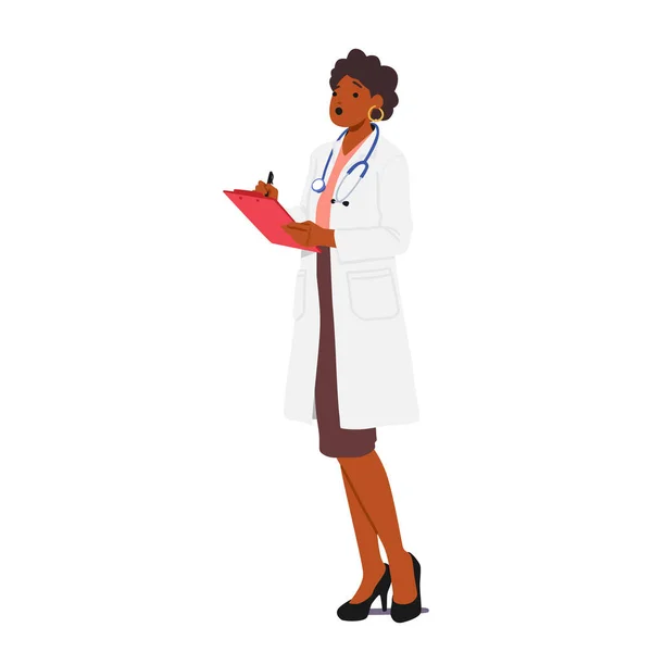 Profesyonel Kadın Doktor Odaklandı Bağlandı Dosyasına Özenle Yazdı Doğru Belgelemeyi — Stok Vektör