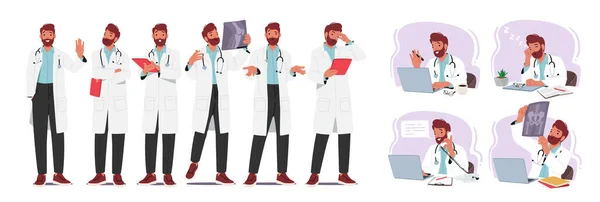 Personnage Masculin Professionnel Docteur Dans Manteau Blanc Laboratoire Avec Stéthoscope — Image vectorielle