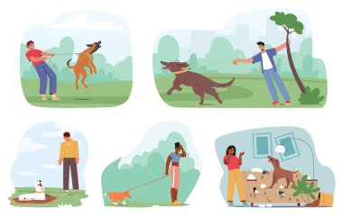İstenmeyen köpek davranışları. Havlama, agresiflik, çiğneme, çamurda yalan söyleme ve balyalama eğitim, sosyalleşme, egzersiz ve temel sorunları ele alarak çözülebilir. Çizgi film Vektör İllüstrasyonu