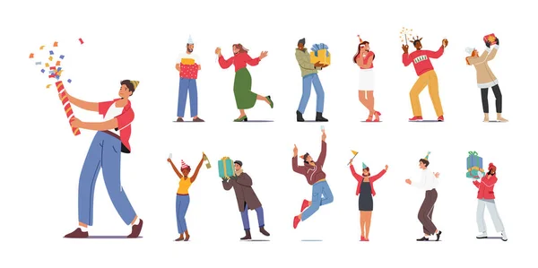 Conjunto Encontro Animado Personagens Comemorando Alegremente Dançando Socializando Juntos Uma — Vetor de Stock