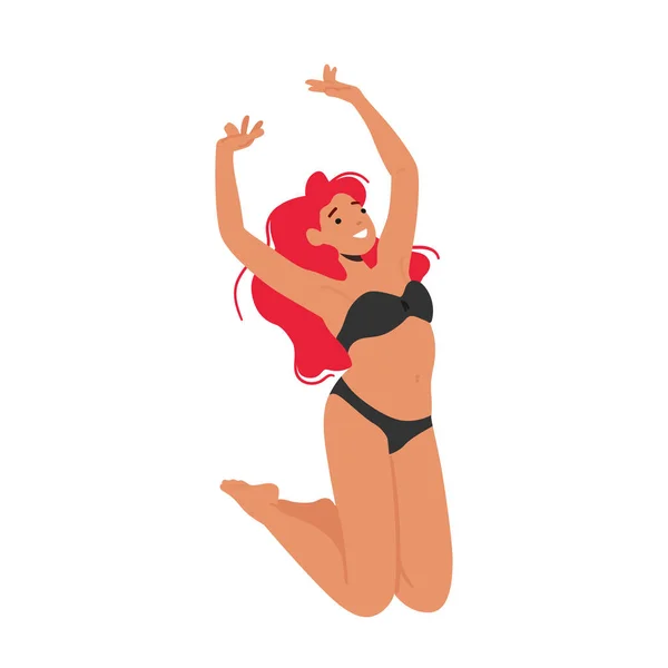 Mujer Pelirroja Alegre Saltando Traje Baño Irradiando Felicidad Libertad Abrazando — Archivo Imágenes Vectoriales
