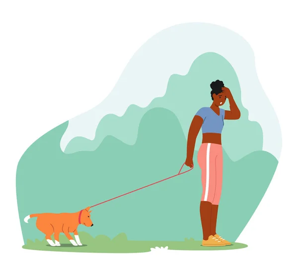 Owner Female Character Pull Leash Stubborn Dog Reluctant Displaying Behavioral — Stock Vector