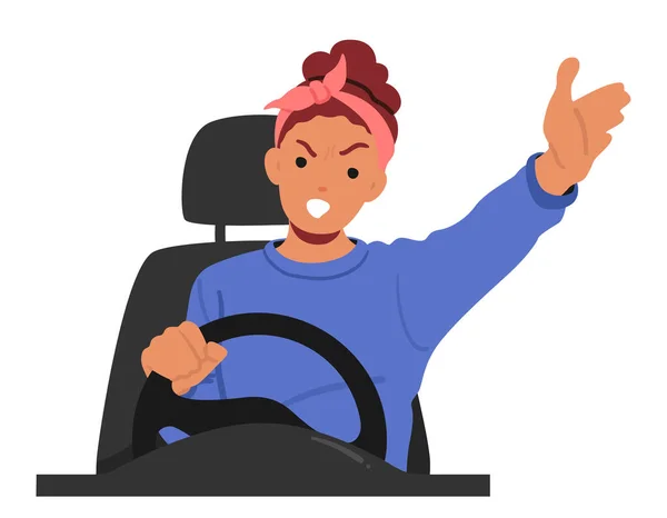 Arabada Öfkeli Kadın Karakteri Var Arabadaki Tedirgin Kadın Araba Sürerken — Stok Vektör