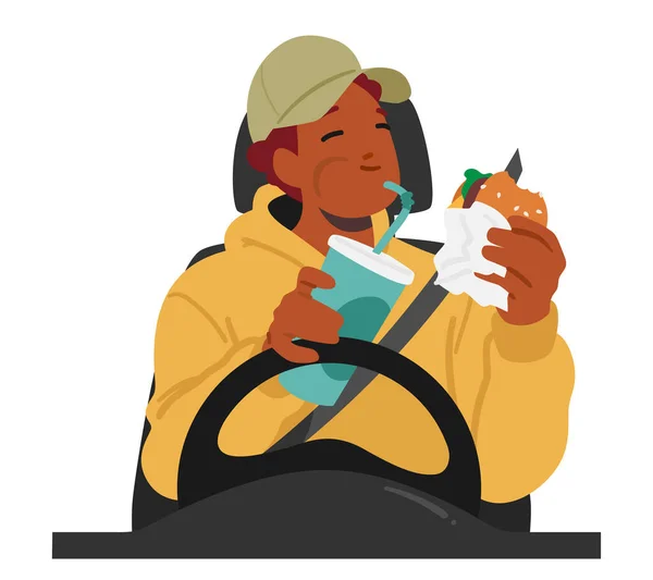 Gefährliches Verhalten Des Menschen Beim Multitasking Indem Während Der Fahrt — Stockvektor