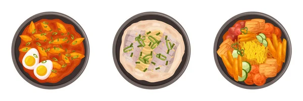 Смачна Корейська Кухня Надає Унікальну Суміш Смаків Текстур Від Пряного — стоковий вектор