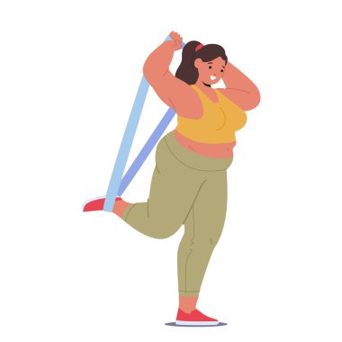Artı Genişletici ile Boyut Kadın Karakteri, Vücut boyutları ne olursa olsun, Stereotipleri Kucaklamak ve Kucaklamak, Diğerlerine İyiliklerini Öncelik Vermek İçin İlham Vermek. Çizgi film İnsanları Vektör İllüstrasyonu