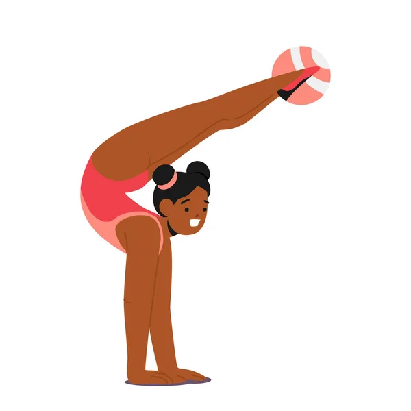 Black Baby Girl Gymnast Character Toon Haar Vaardigheden Met Gratie — Stockvector
