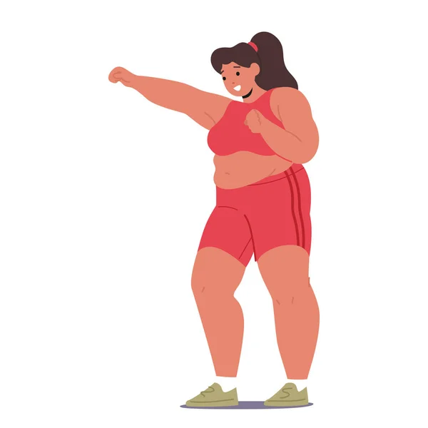 Size Girl Character Führt Eine Fitness Routine Mit Entschlossenheit Und — Stockvektor
