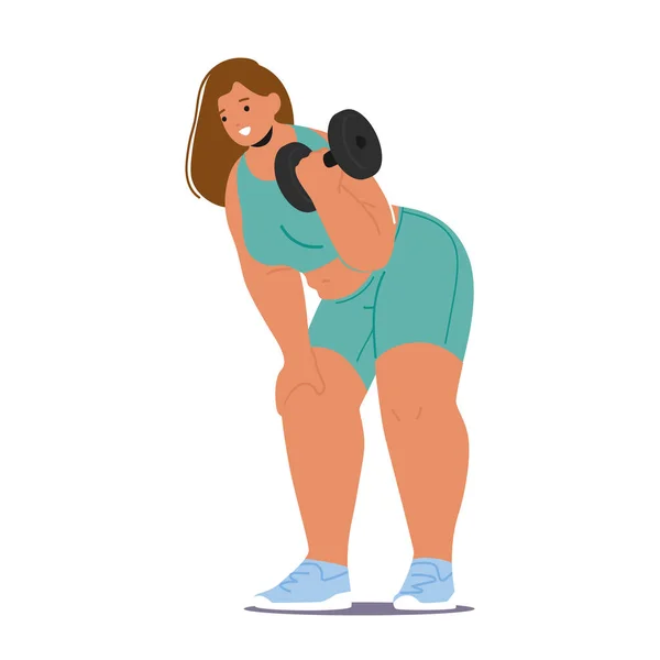 Size Woman Character Doing Fitness Cvičení Brumbálem Podpora Tělesné Pozitivity — Stockový vektor