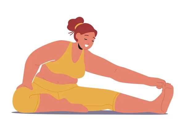 Chubby Woman Practices Yoga Nadměrná Žena Charakter Přijímání Její Těla — Stockový vektor