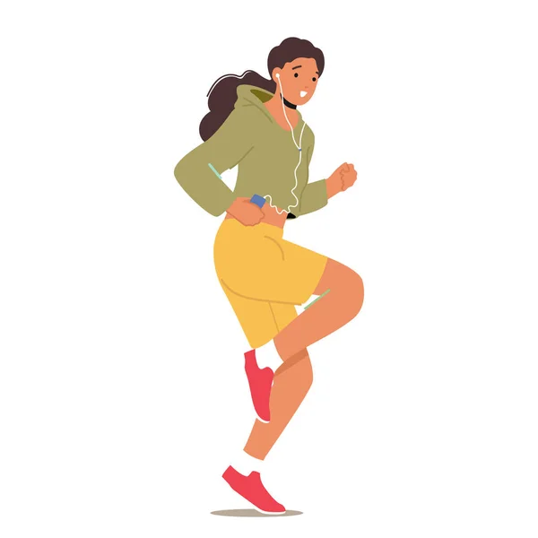 Mujer Joven Enérgica Corriendo Por Las Calles Ciudad Decidida Enfocada — Vector de stock