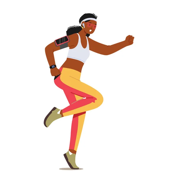 Jeune Femme Passionnément Courir Marathon Ville Déterminé Atteindre Ligne Arrivée — Image vectorielle
