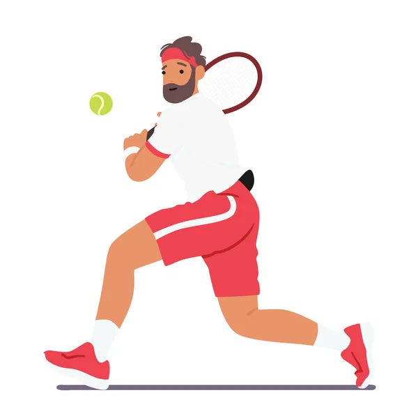 Personaggio Adulto Gioca Tennis Praticando Uno Sport Dinamico Serve Rally — Vettoriale Stock