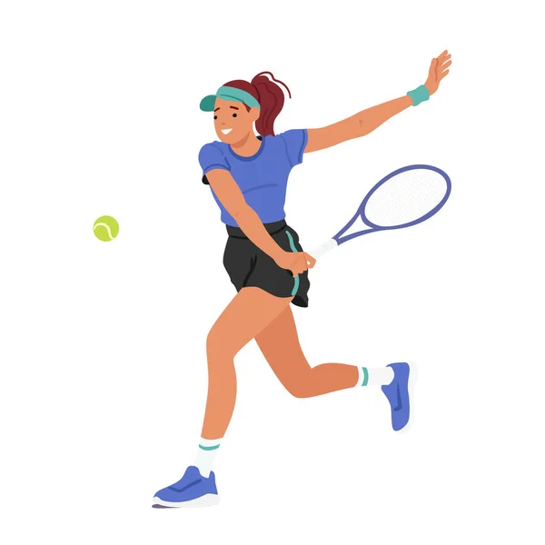 Mujer Juega Tenis Con Precisión Agilidad Determinación Carácter Femenino Exhibe — Vector de stock