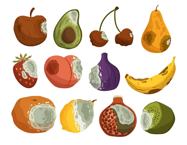 Conjunto Frutas Rotten Isoladas Alimentos Decompostos Estragados Com Odor Fétido — Vetor de Stock