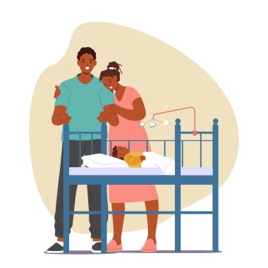 Siyahi ebeveynler, bu değerli anın tadını çıkarırken bebeklerinin bir kürkün içinde huzurlu bir şekilde uyuduğunu, yüzlerinin neşe ve memnuniyet içinde olduğunu gözlemler. Çizgi film İnsanları Vektör İllüstrasyonu