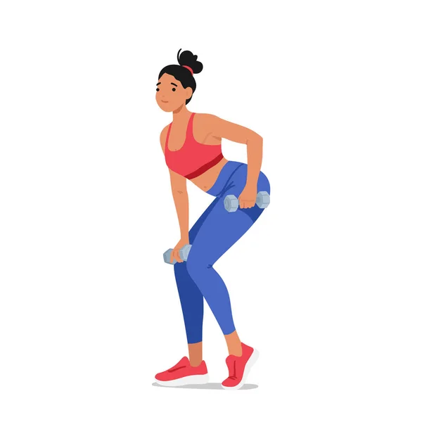 Fitness Femme Effectue Des Exercices Musculation Avec Haltères Caractère Féminin — Image vectorielle