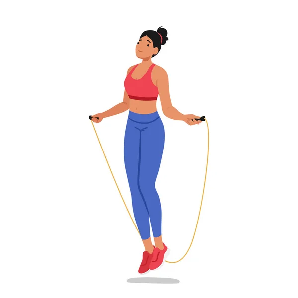 Fit Woman Jumping Rope Demonstrasi Latihan Cardio Melibatkan Kerja Sama - Stok Vektor