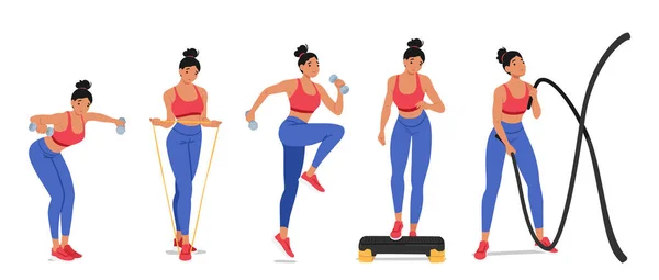 Mujer Activa Que Participa Actividades Fitness Través Ejercicios Como Cardio — Vector de stock