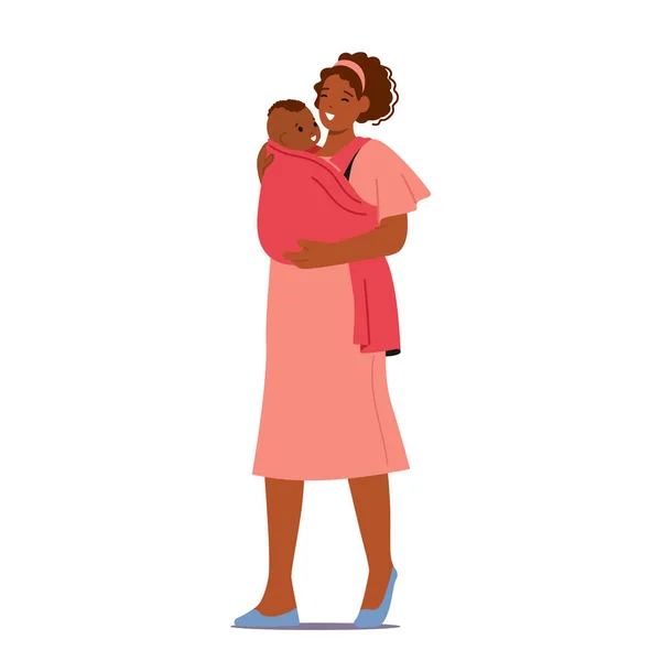 母亲角色在吊坠中抱着孩子 在保证孩子安全的同时提供衣物和便利 并允许母亲完成日常任务 卡通人物矢量图解 — 图库矢量图片
