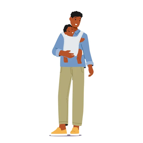 Заботливый Афроамериканец Обнимает Своего Ребенка Повязке Укрепляет Тесную Связь Позволяет — стоковый вектор