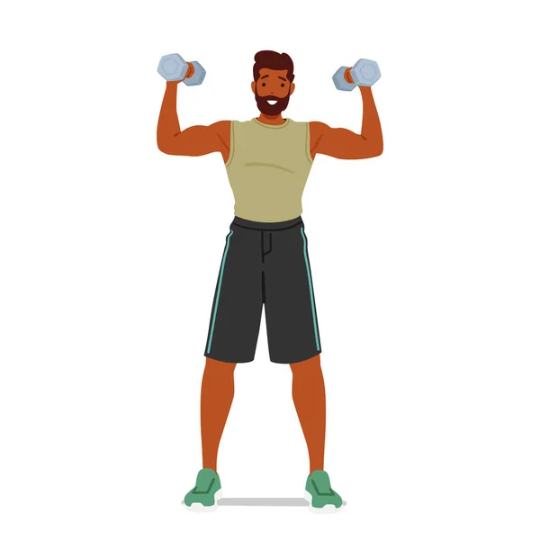 Fit Man Performing Dumbbell Exercises Character Showcasing Strength Dedication Fitness - Stok Vektor