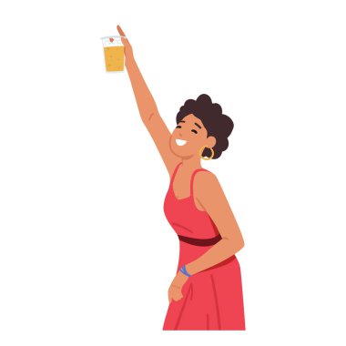 Birayı seven genç bir kadın, bardağı kafasının üstünde tutan, sosyal normları kucaklayan ve bozan, sosyal ortamlarda eğlenen kadın karakteri. Çizgi film İnsanları Vektör İllüstrasyonu