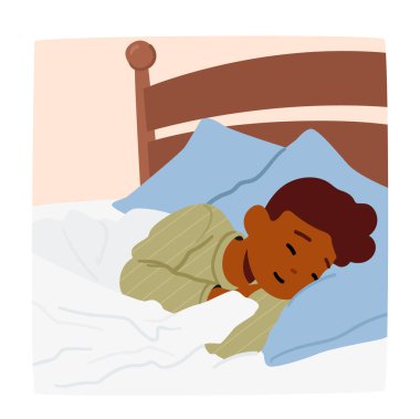 Huzur içinde uyuyan Oğlan, Uzun Meşgul Gün 'den sonra mışıl mışıl uyuyor. Her nefes alışında göğsü yükselip alçalıyordu. Huzur ve masumiyetin bir resmi. Çizgi film İnsanları Vektör İllüstrasyonu