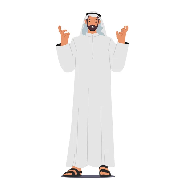 Furieux Arabe Musulman Homme Affaires Caractère Affiche Une Intense Frustration — Image vectorielle