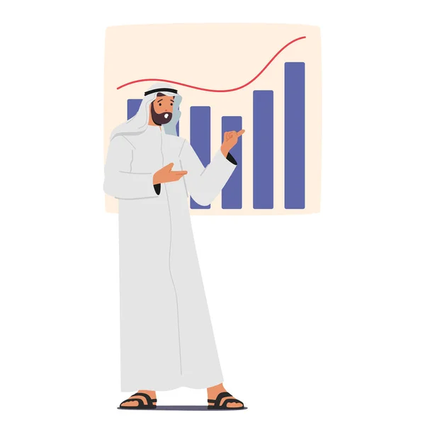Уверенные Арабские Мусульмане Бизнесмены Демонстрируют Графики Персонажей Иллюстрируют Рост Успех — стоковый вектор