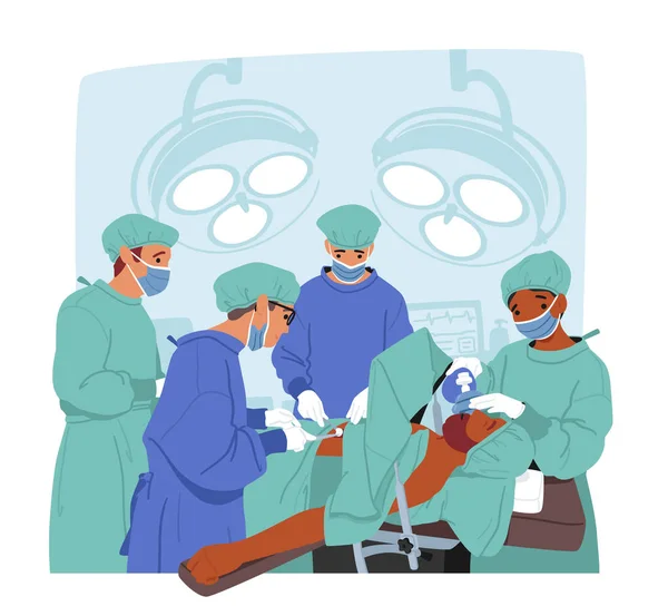 外科医キャラクターチームは 正確な演習を実行します 削除または問題を修復 そして 成功した手術と患者の回復を確保するために 高度な技術を使用します ベクター イラスト — ストックベクタ