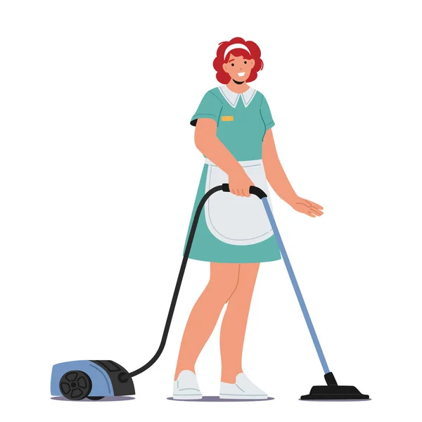 Efficient Maid Effortlessly Maneuvers Vacuum Cleaner Swiftly Gliding Floors Leaving — Stock Vector