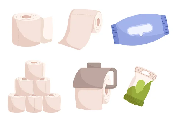 Gli Articoli Igiene Personale Includono Carta Igienica Pulizia Salviette Rinfrescare — Vettoriale Stock