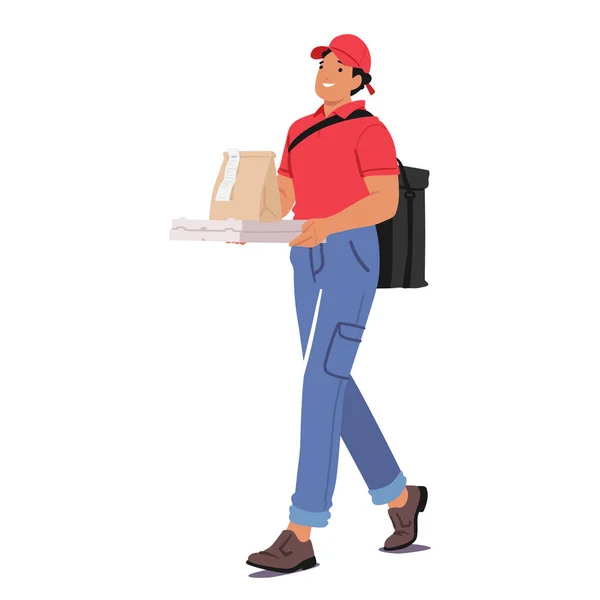 Efficient Courier Service Delivering Food Packages Doorstep Deliveryman Character Ensuring — Stock Vector