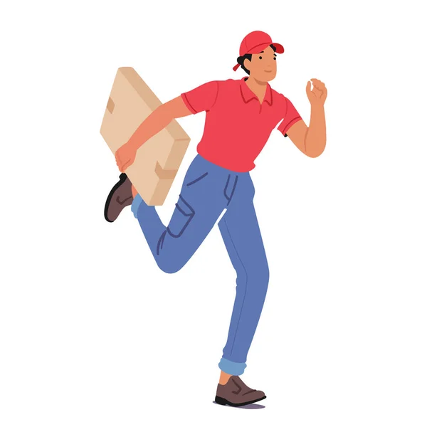 Efficient Courier Character Swiftly Delivers Parcel Destination Quick Reliable Service — Stock Vector