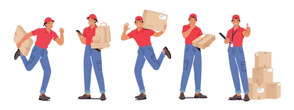 Couriers Deliver Packages Ensuring Safe Timely Delivery Recipients Efficiency Reliability — Stock Vector