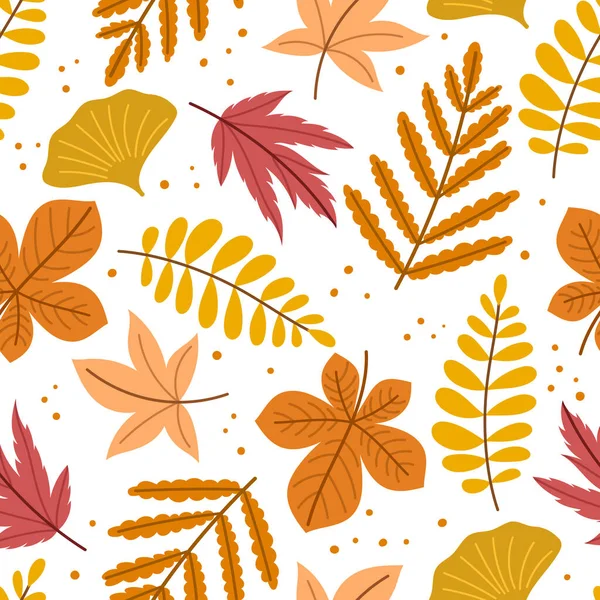色泽浓郁的无缝带秋叶图案 形成了捕捉秋天动感美的精髓的迷人安排 卡通矢量图解 分块背景 — 图库矢量图片