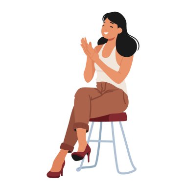 Mutlu Kadın Karakteri Alkışları, Birini Destekleyin. Beyaz arka planda izole edilmiş kadın el çırpıyor. Alkış, Kutlama, Kazanan Takdir Konsepti. Çizgi film İnsanları Vektör İllüstrasyonu