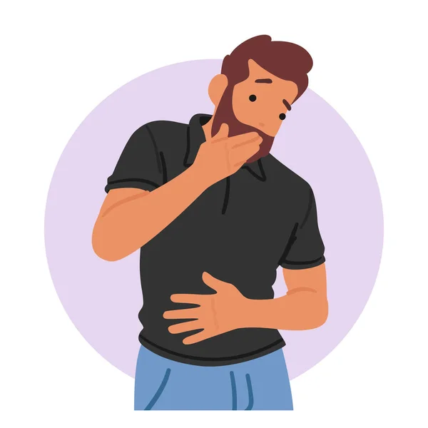 Personnage Masculin Présentant Symptôme Gastrite Vomissante Homme Éprouve Des Nausées — Image vectorielle