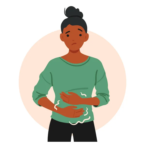 Mujer Muecas Agarrando Estómago Malestar Personaje Femenino Afroamericano Experimenta Síntomas — Archivo Imágenes Vectoriales